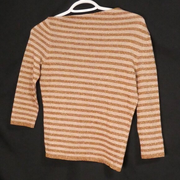 JESSICA | small | Chic Sparkling Beige and Gold Striped Top - Picture 2 of 16